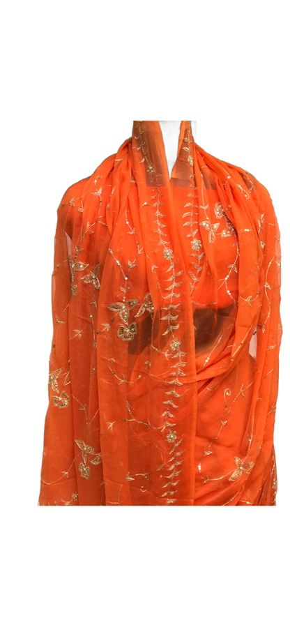 Orange Aari Cutdana sequin Jaal Miraya Chiffon Sarees