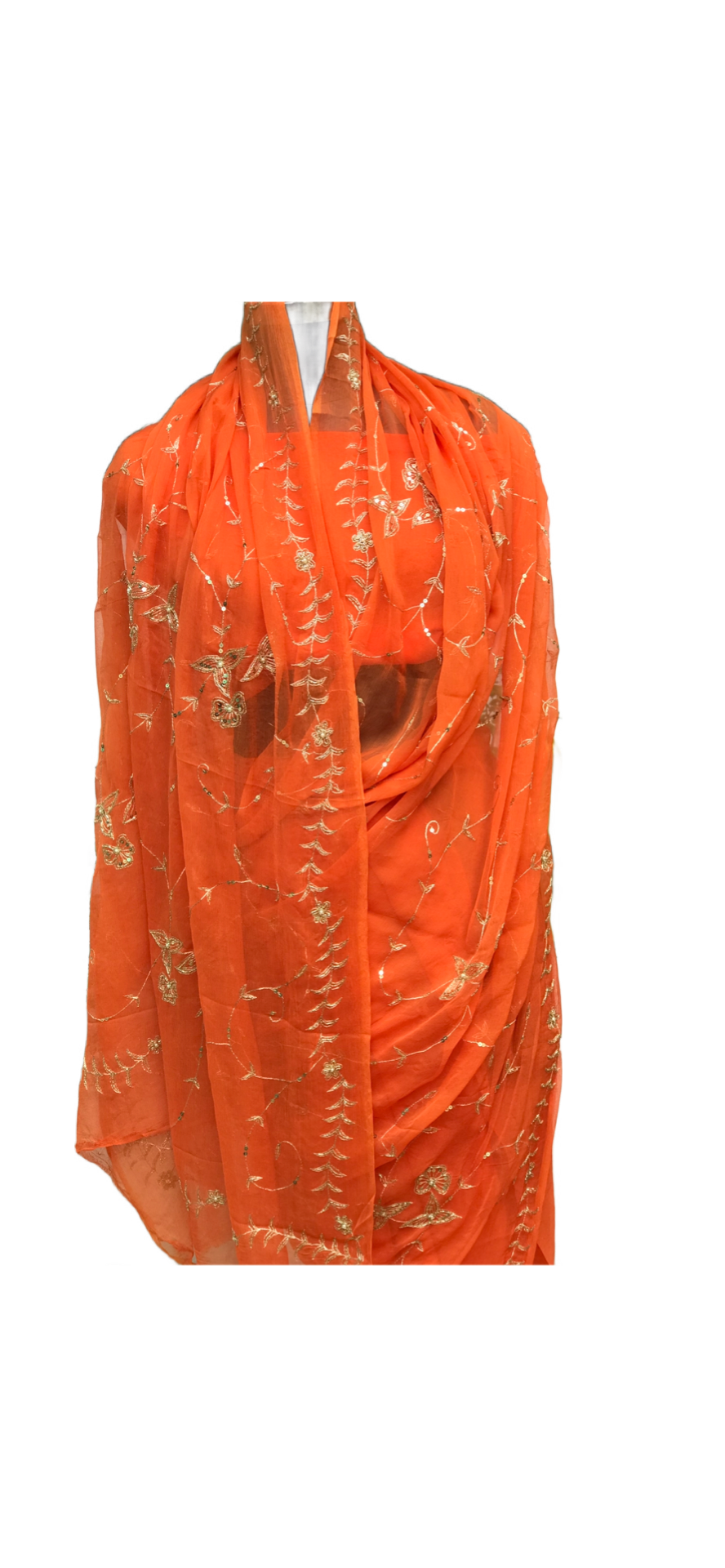 Orange Aari Cutdana sequin Jaal Miraya Chiffon Sarees