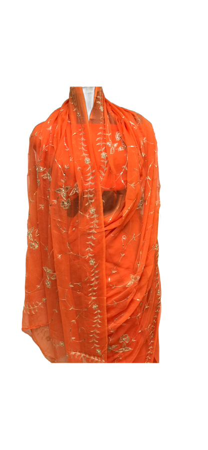 Orange Aari Cutdana sequin Jaal Miraya Chiffon Sarees