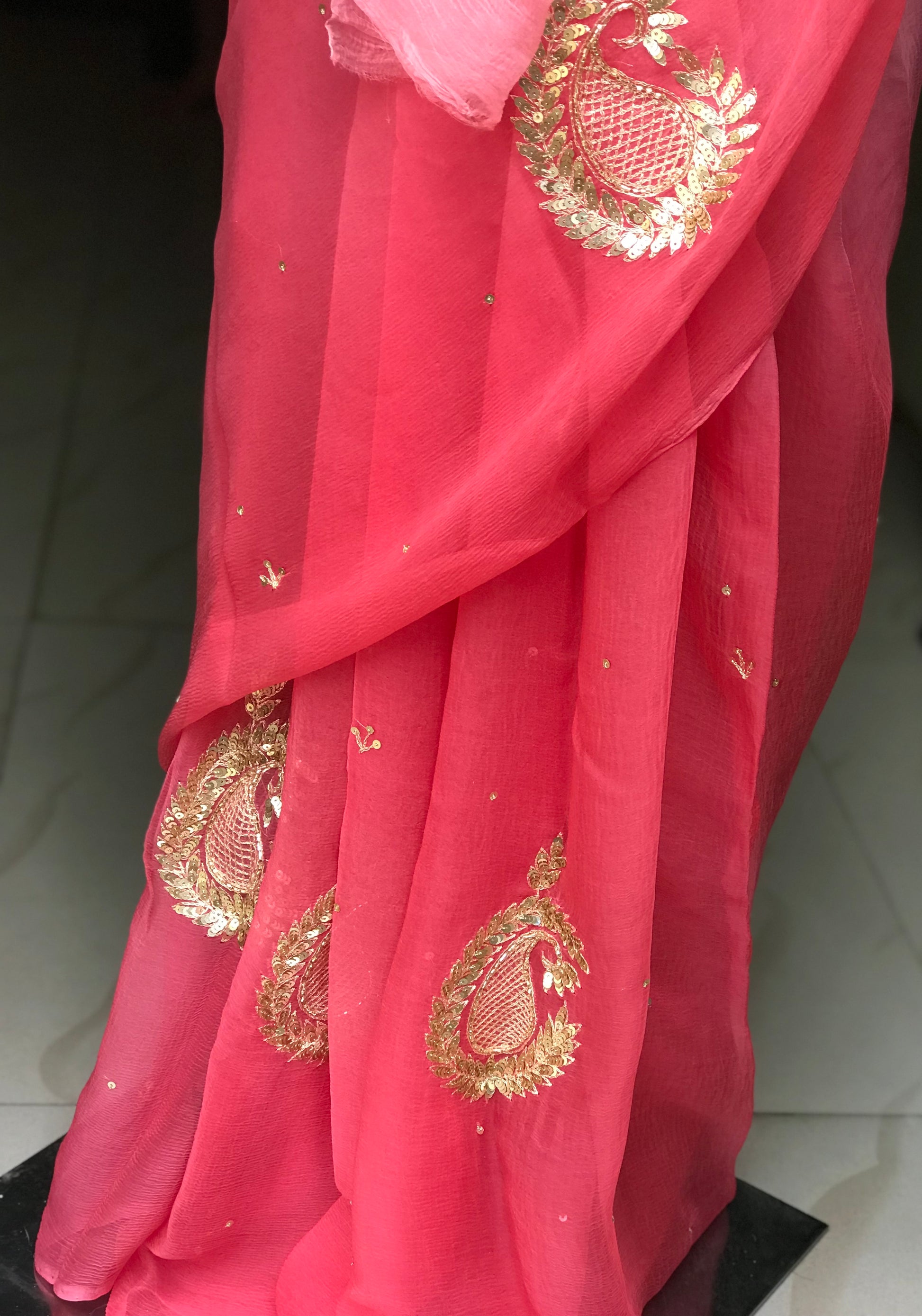 Peach Shaded Aari Motifs Miraya Sarees