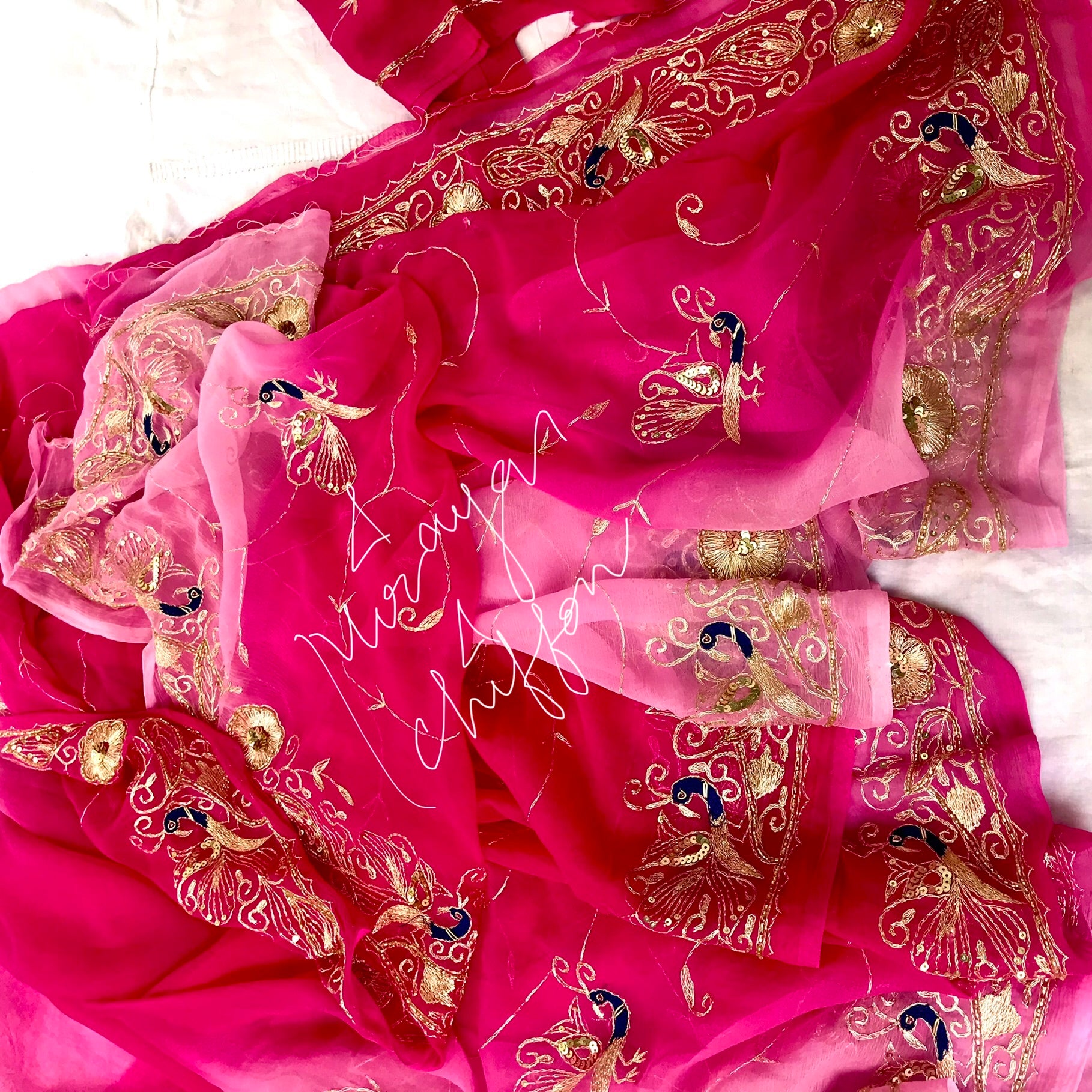 Pink Shaded Aari Sequins Jaal Miraya Chiffon Sarees