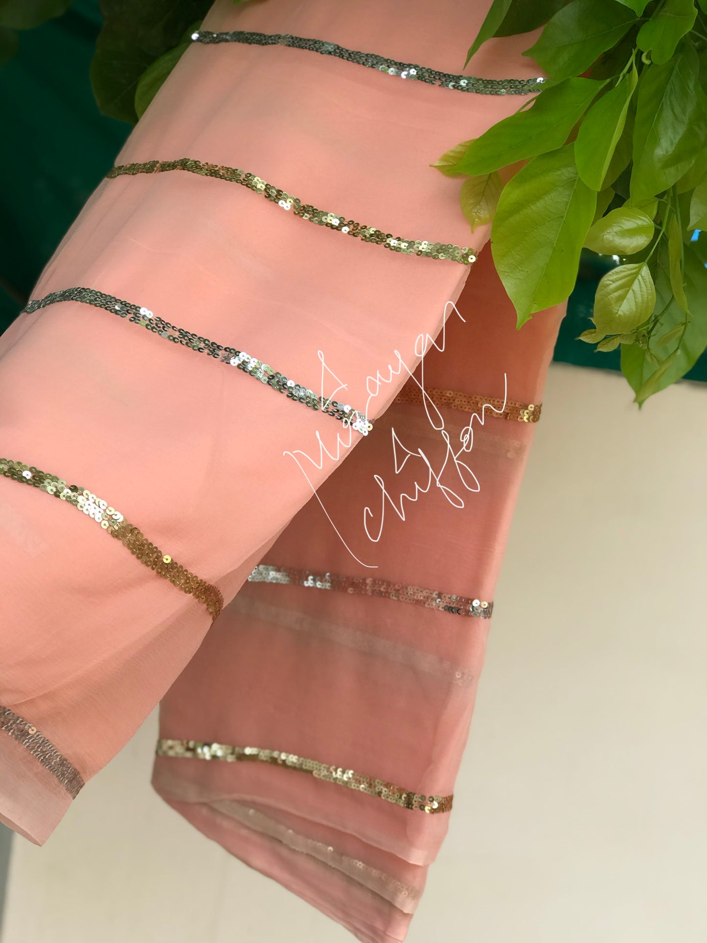 Peach Sequence line Miraya Sarees