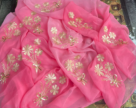 Peach Shaded Aari Motifs Miraya Chiffon Sarees