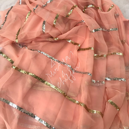 Peach Sequence line Miraya Sarees