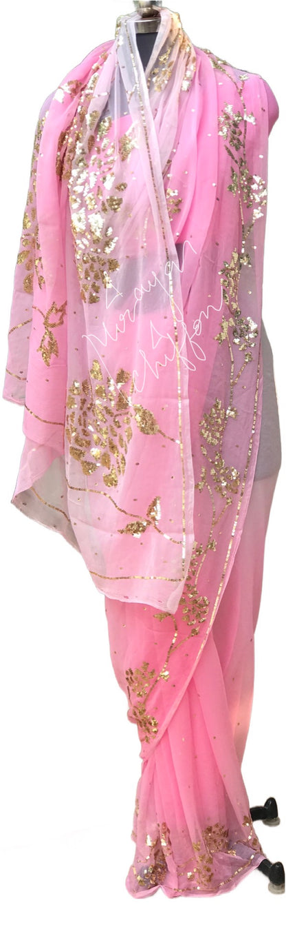 Baby Pink Sequins Jaal Miraya Chiffon Sarees