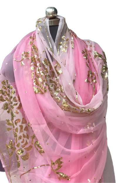 Baby Pink Sequins Jaal Miraya Chiffon Sarees