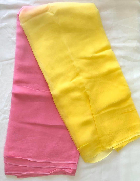 Ombre Yellow Pink Plain Shaded Miraya Chiffon Sarees