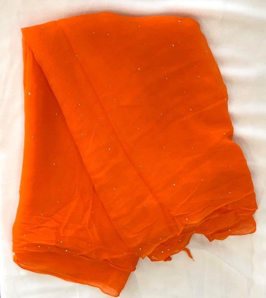 Orange Mukaish Miraya Chiffon Sarees