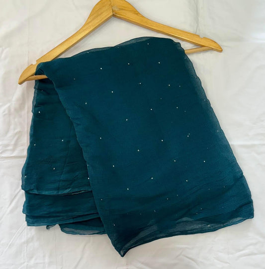 Teal Blue Mukaish Miraya Chiffon Sarees