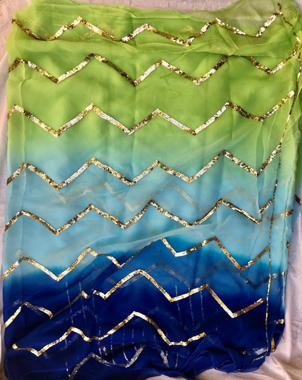 Ombré shaded sequins stripes saree