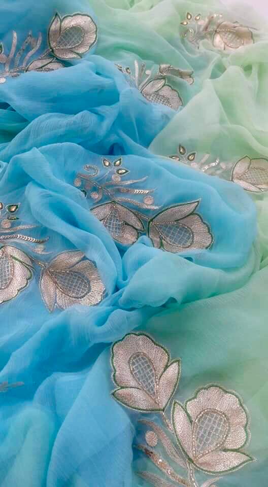 Ombré sky blue Zari motif