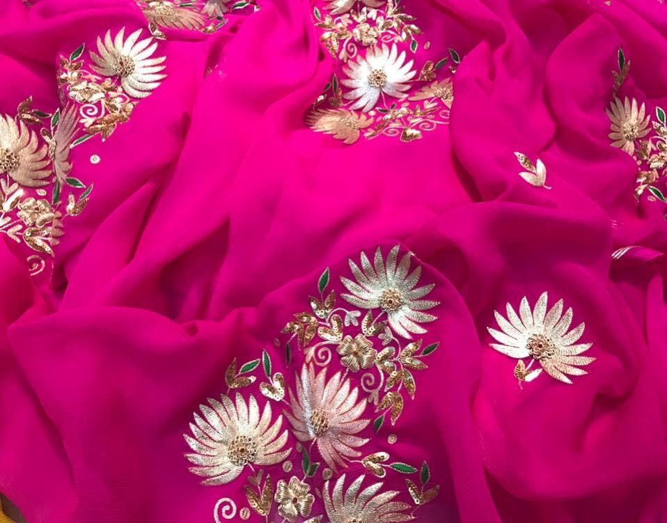 Pink aari Zardoji motif