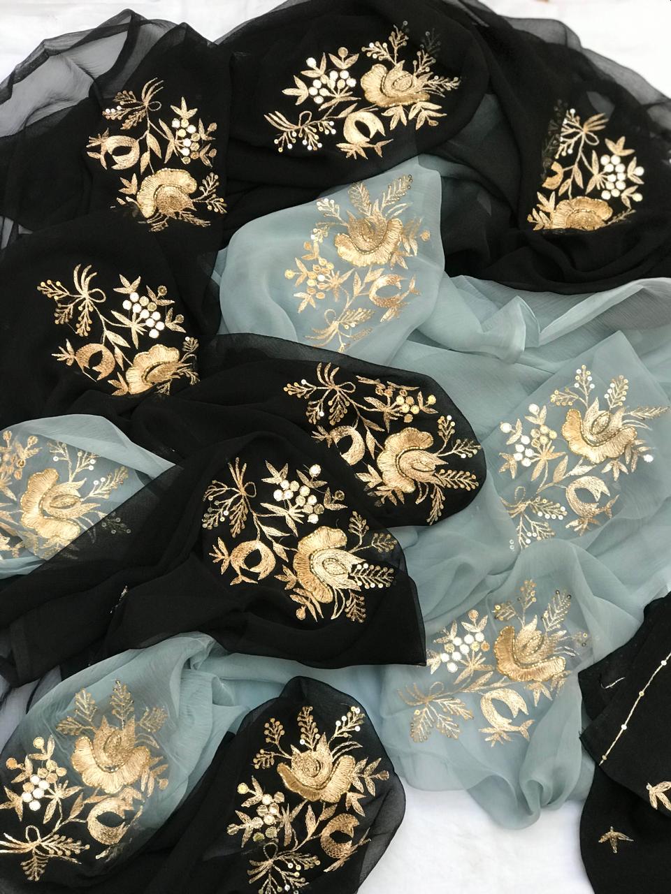 Ombre black aari sequins motifs