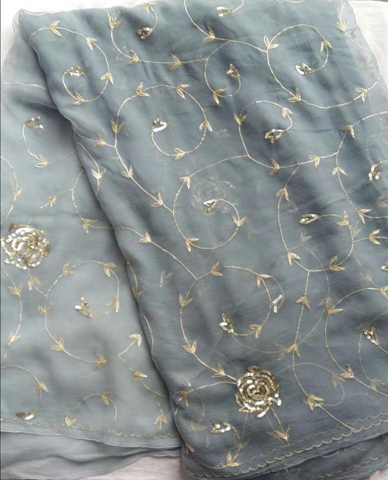 Ombre grey Aari sequins Jaal