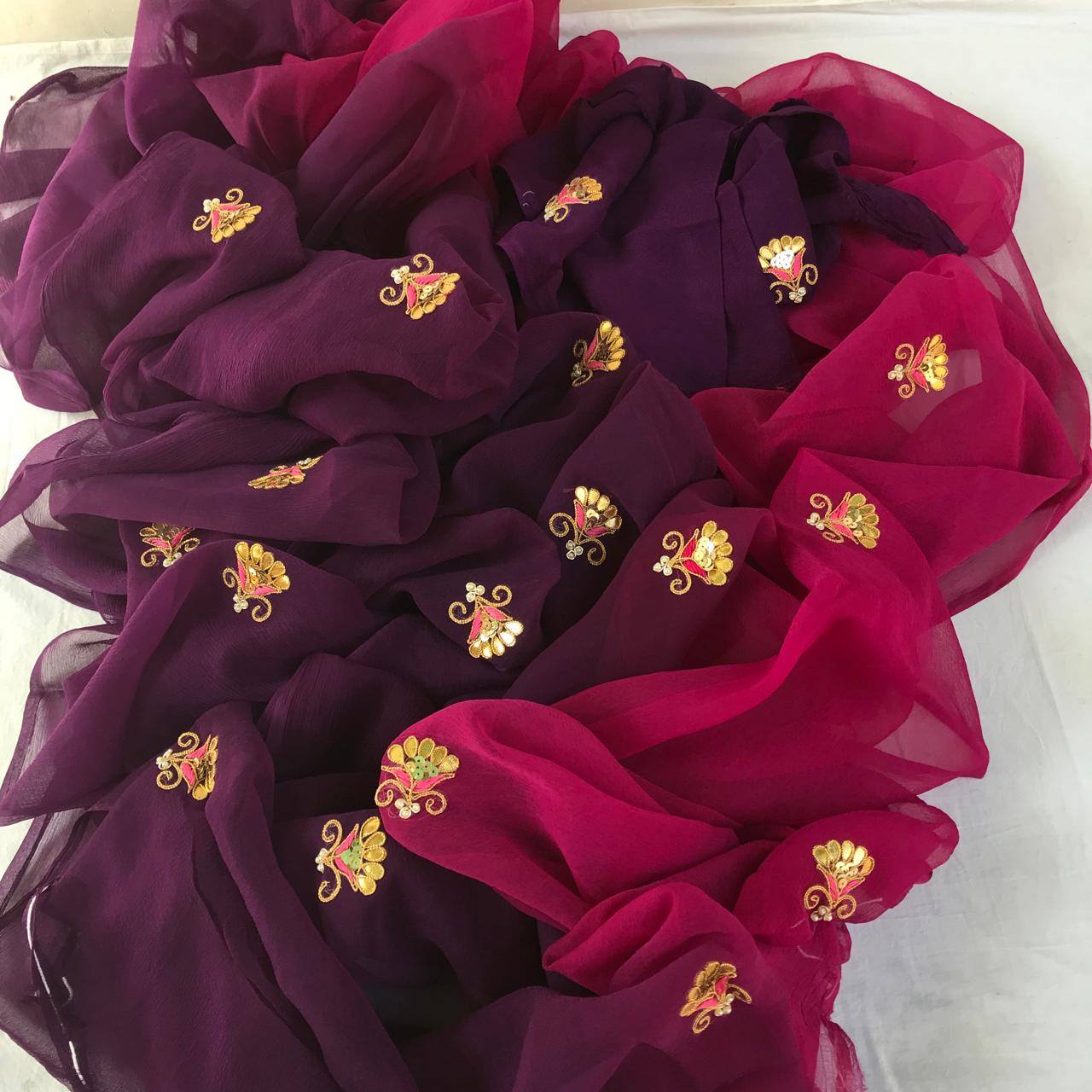 Ombre purple shaded gottapatti motif