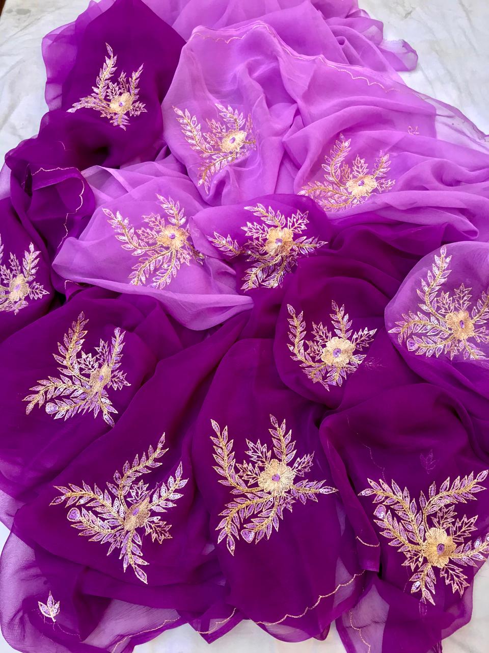 Ombré purple shaded Aari sequins motifs