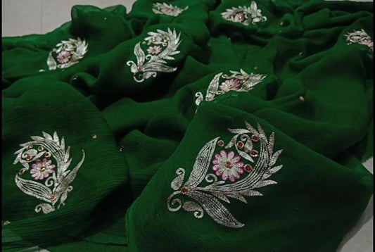 Bottle green Zari sequins motif