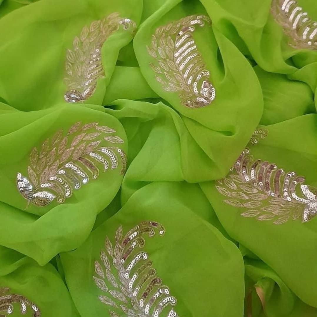 Parrot green sequins buta saree