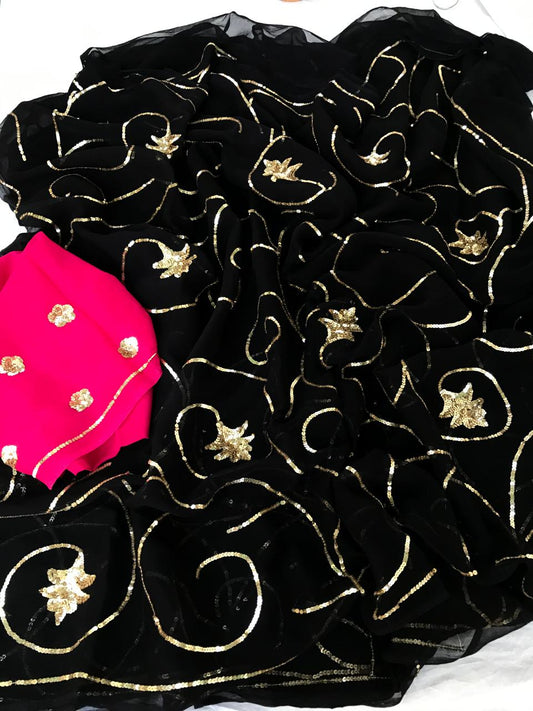 Black golden sequins Jaal saree