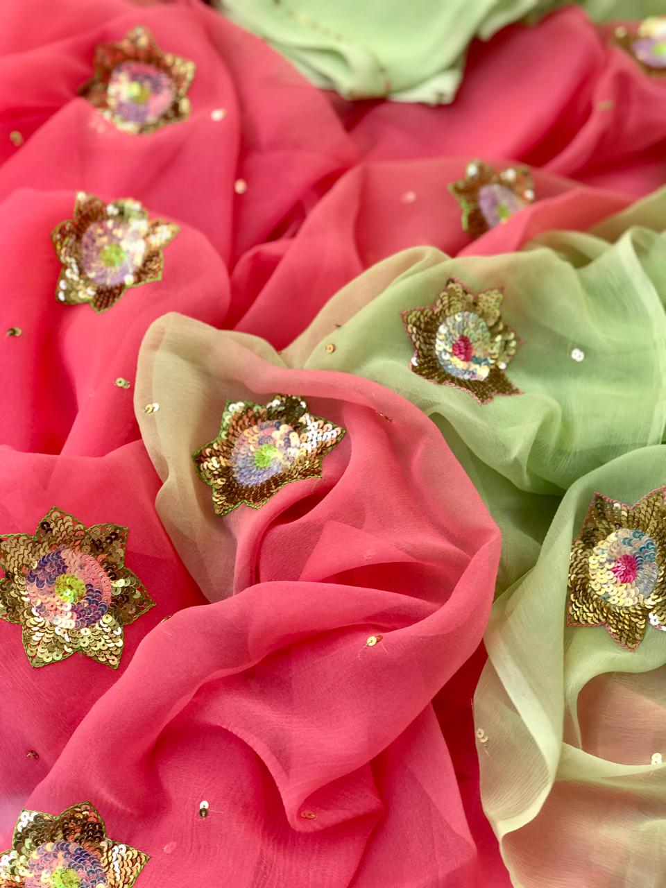 Ombre green shaded sequins buta saree