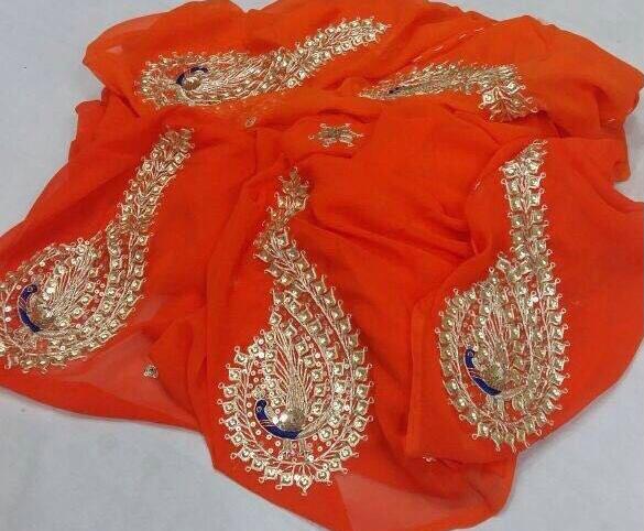 Orange Danka peacock buta saree