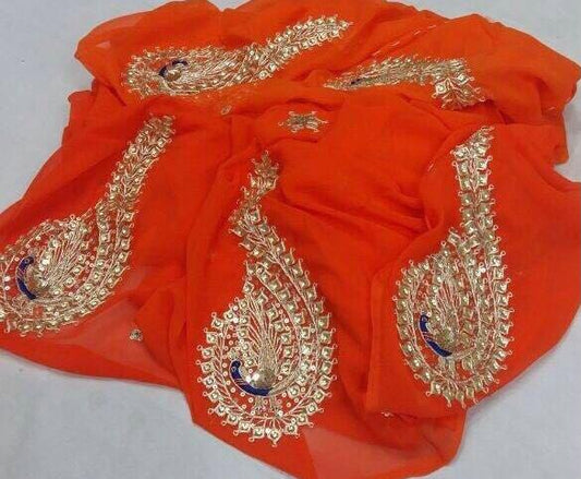 Orange Danka peacock buta saree