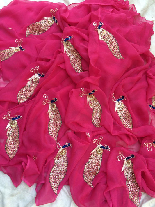 Pink peacock buta saree
