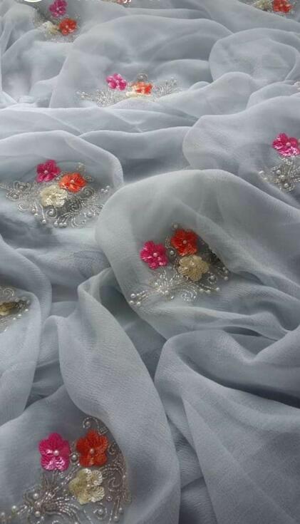 Grey cutdana sequins buta saree