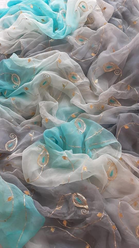 Ombre grey skyblue Jaal saree