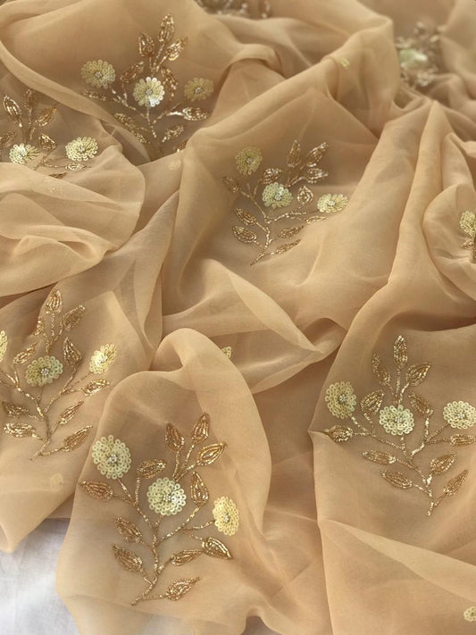 Beige sequins buta saree
