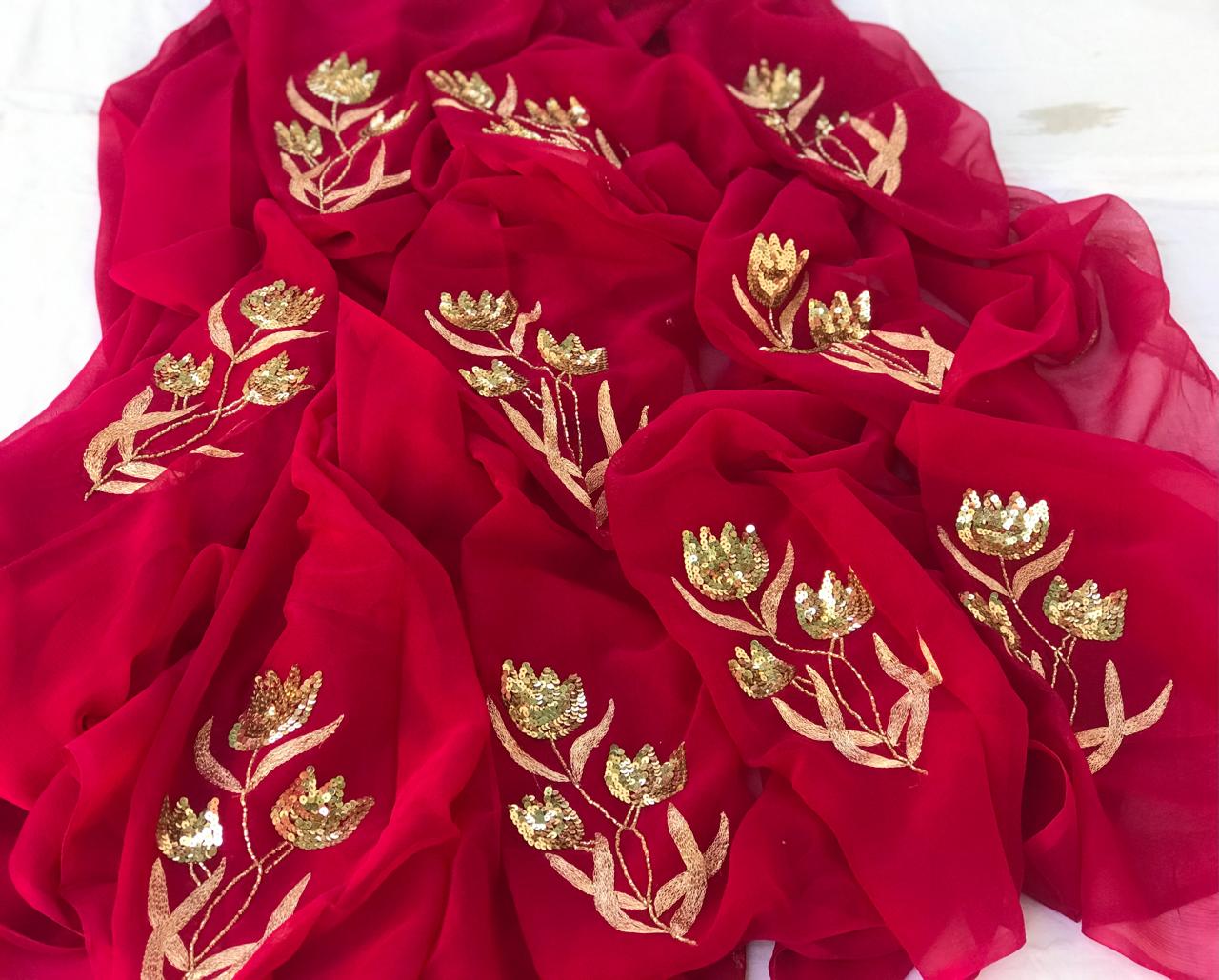 Magenta zari sequins buta saree