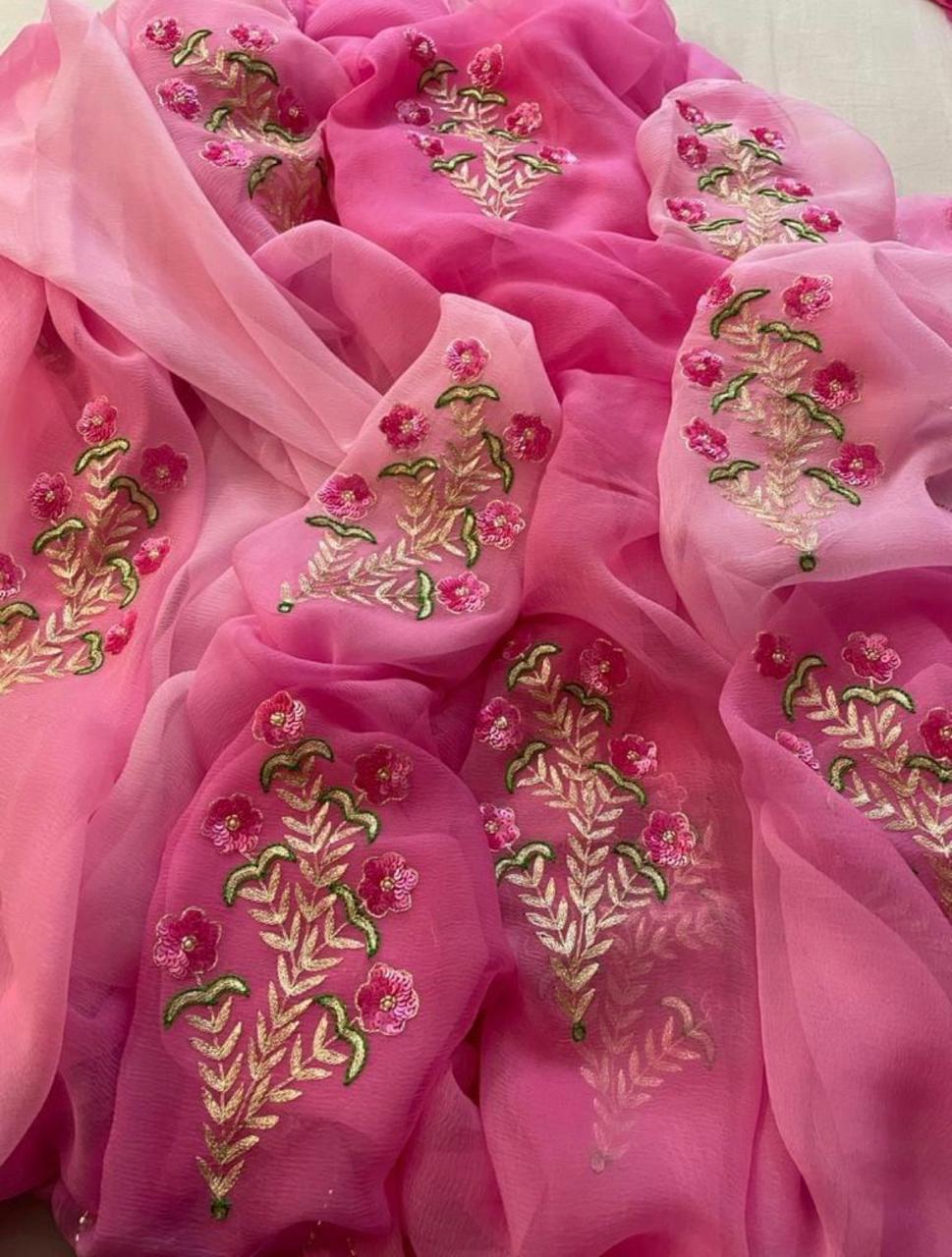 Ombre pink shaded Zari sequins buta saree