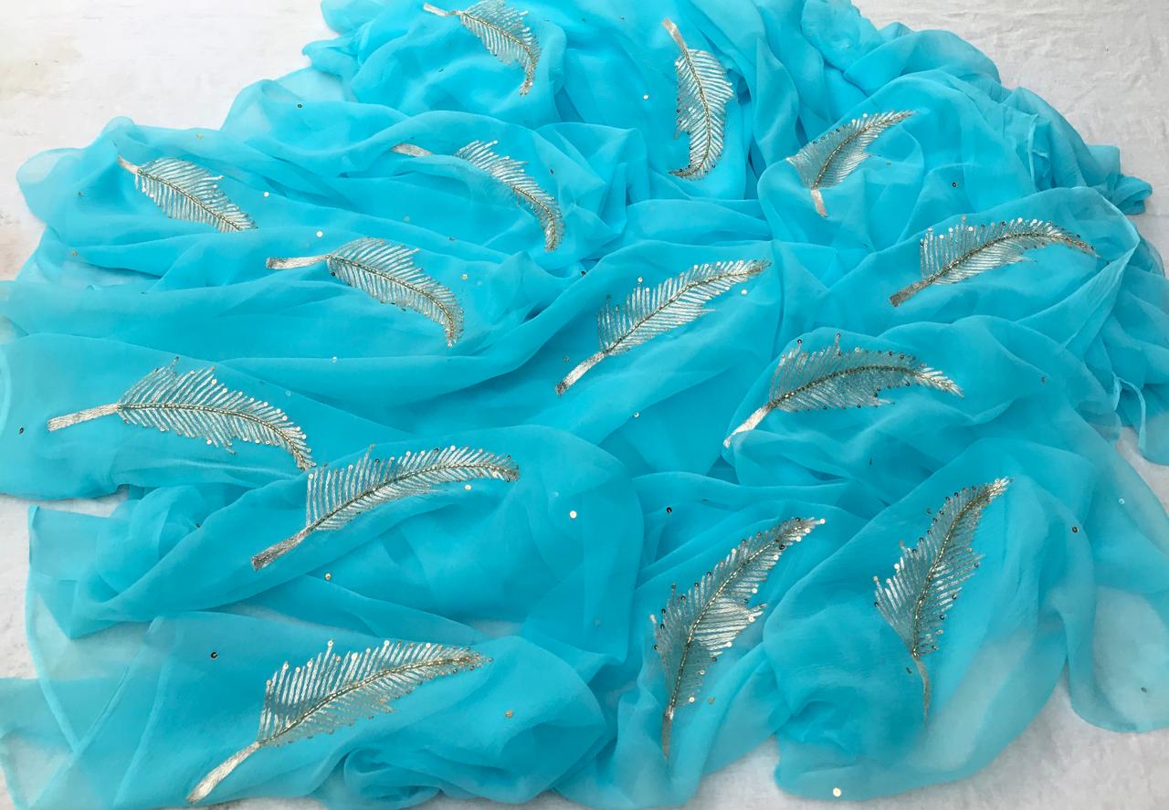 Sky blue zari pankh motif