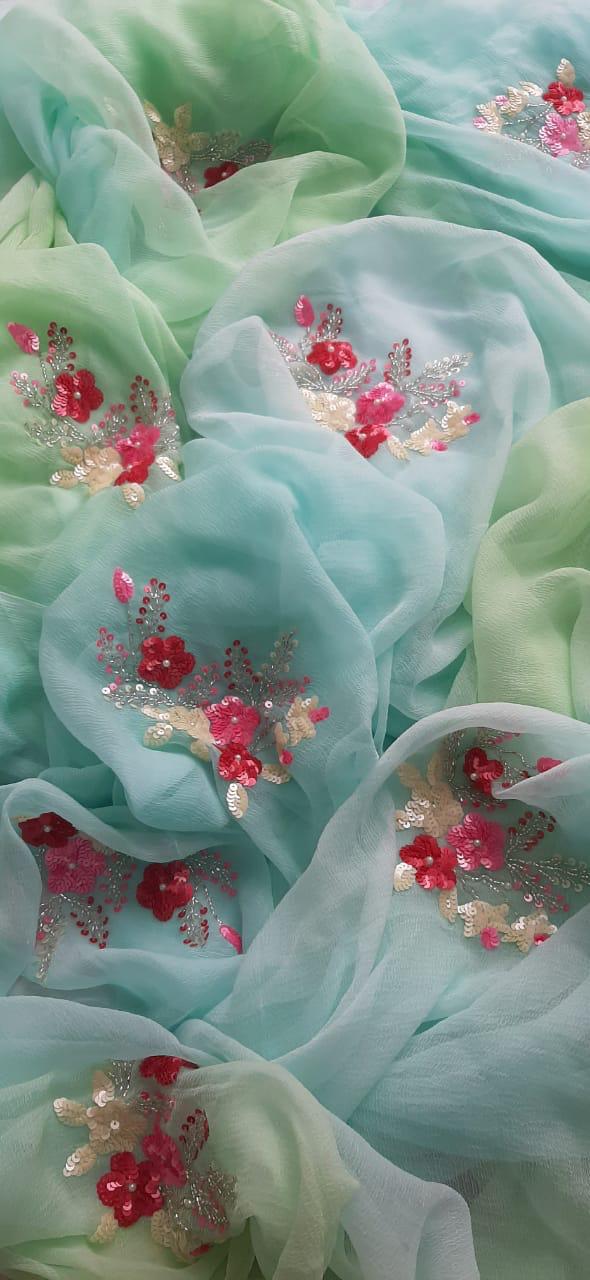 Ombre sky blue shaded sequins motif