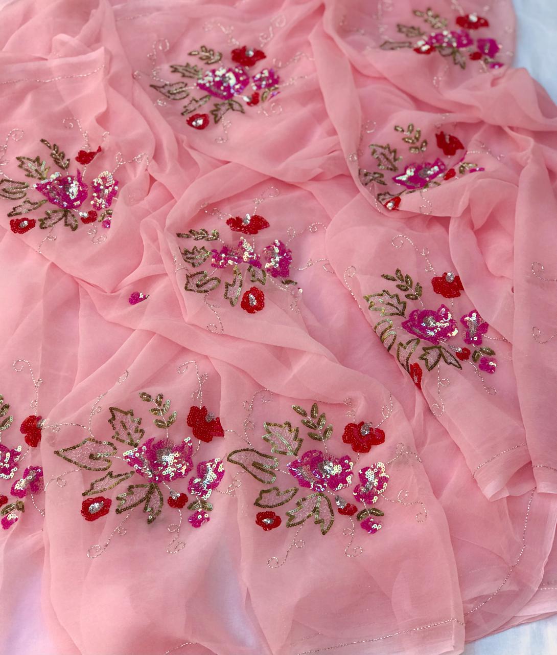 Peach sequins cutdana motif