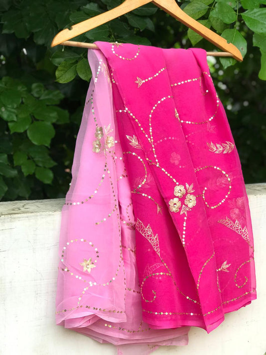 Ombre pink shaded aari Jaal saree