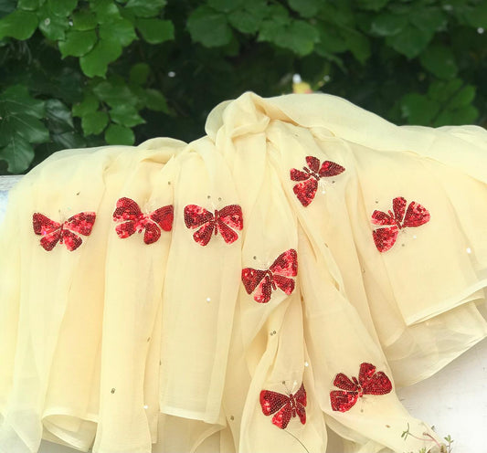 Beige red sequins butterfly motif