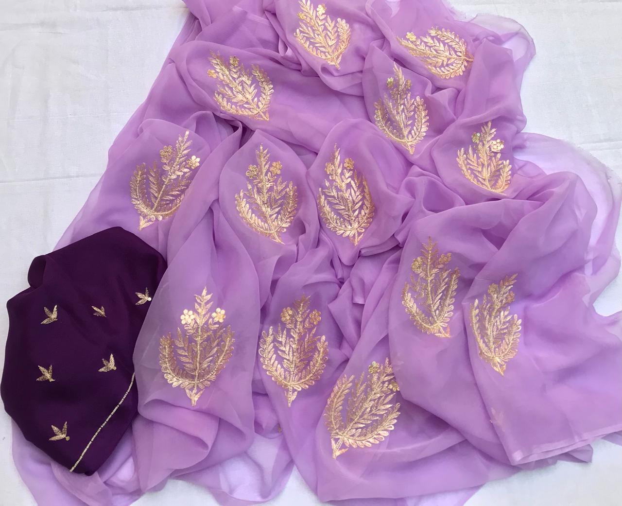 Lavender aari pearl motif saree