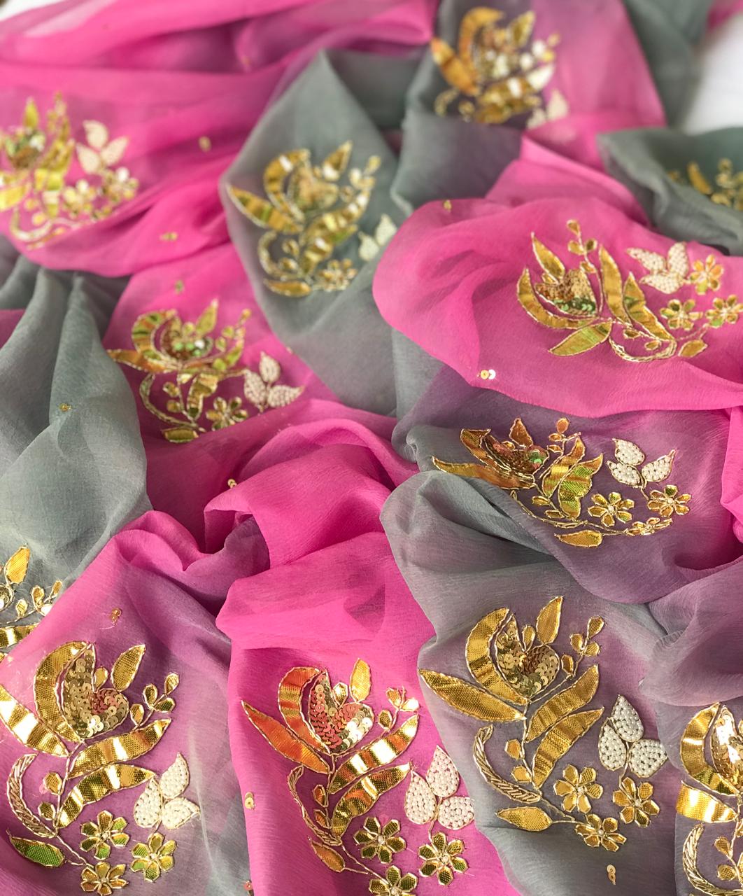 Ombre grey pink gotta pearl motif