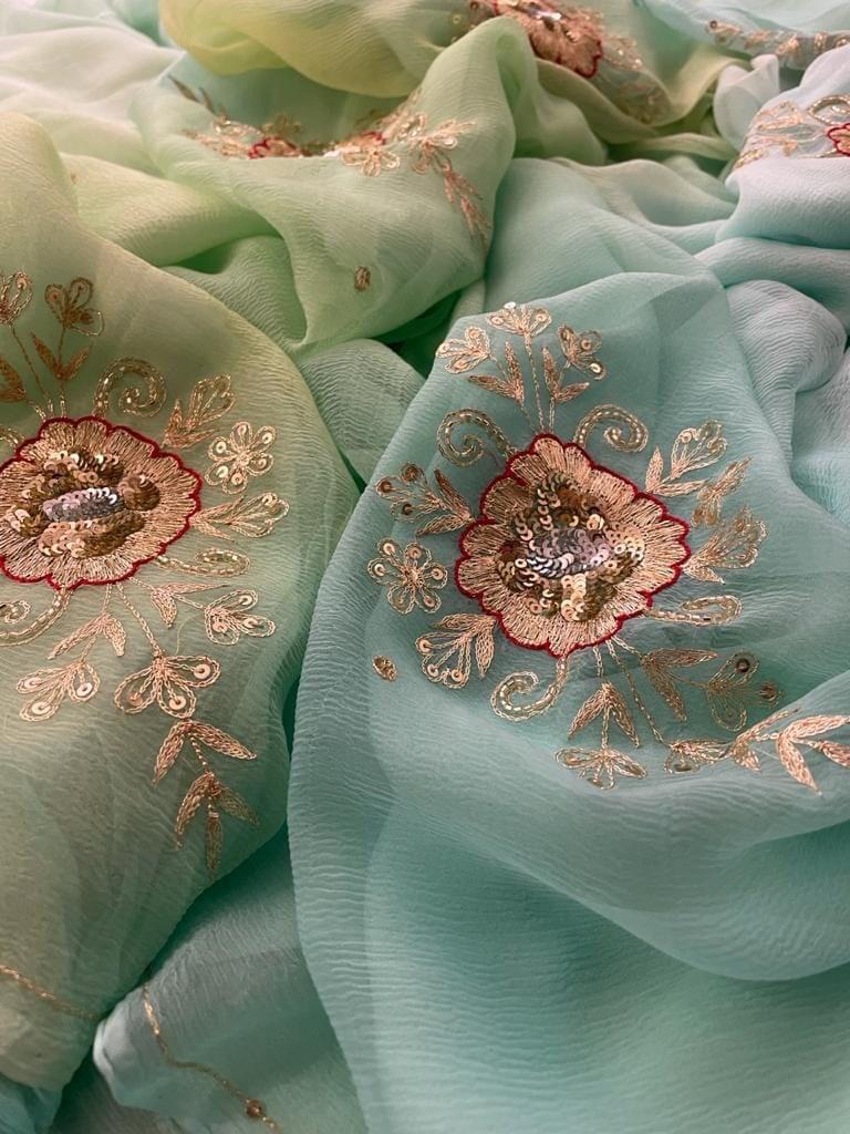 Ombre sky blue shaded aari buta saree