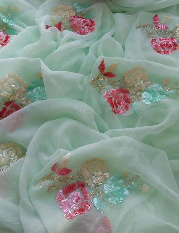 Powder blue sequins buta saree