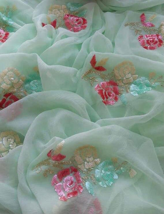 Powder blue sequins buta saree