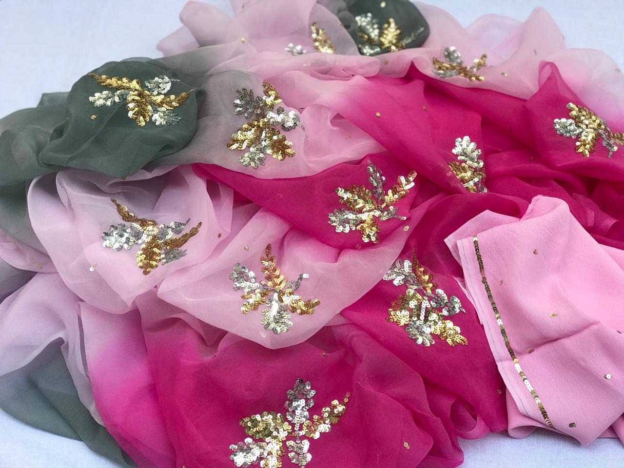 Ombre grey shaded sequins buta saree