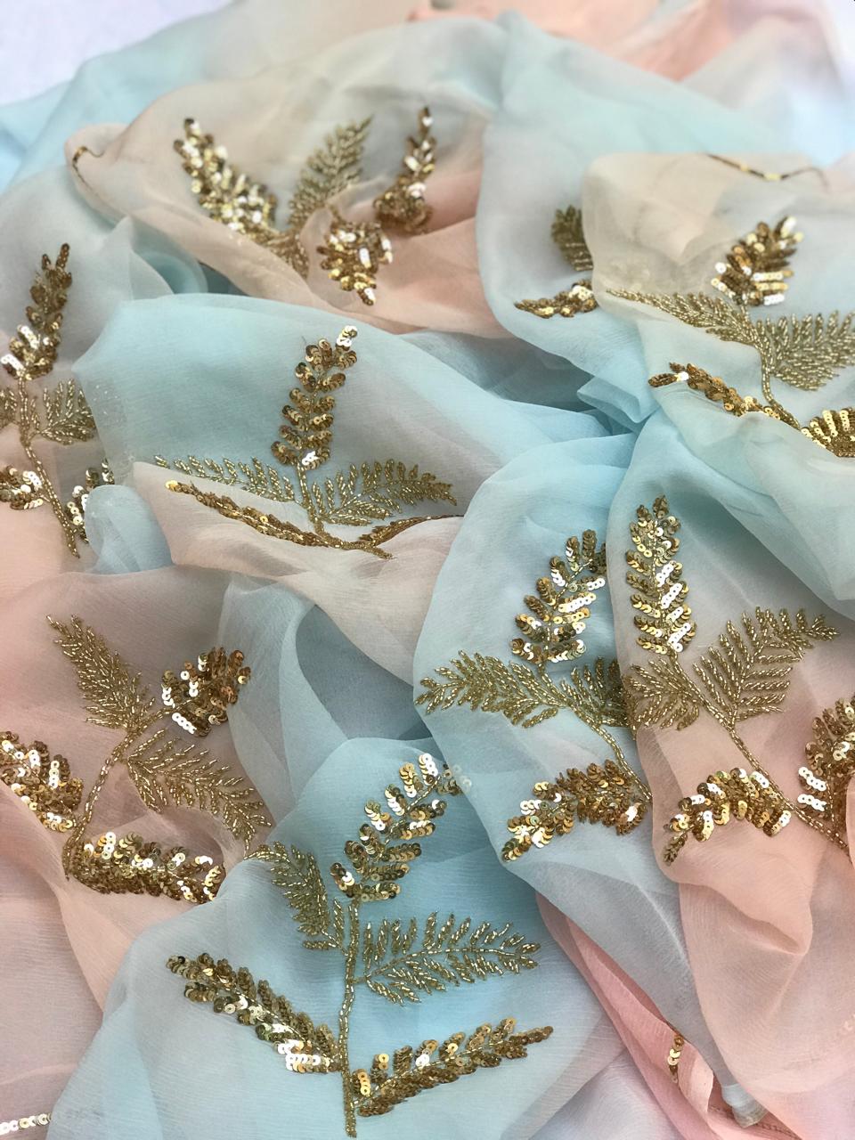 Ombre shaded sequins buta saree