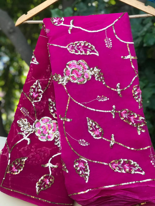 Ombre pink shaded sequins Jaal saree