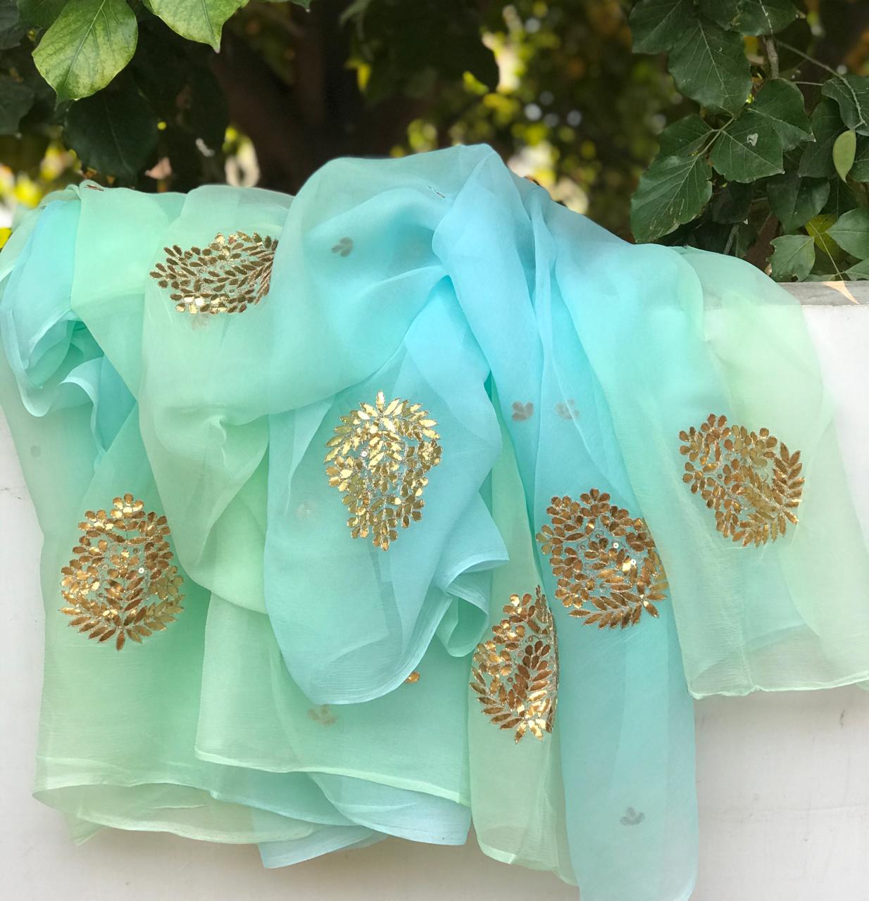 Ombre green shaded Gottapatti motif