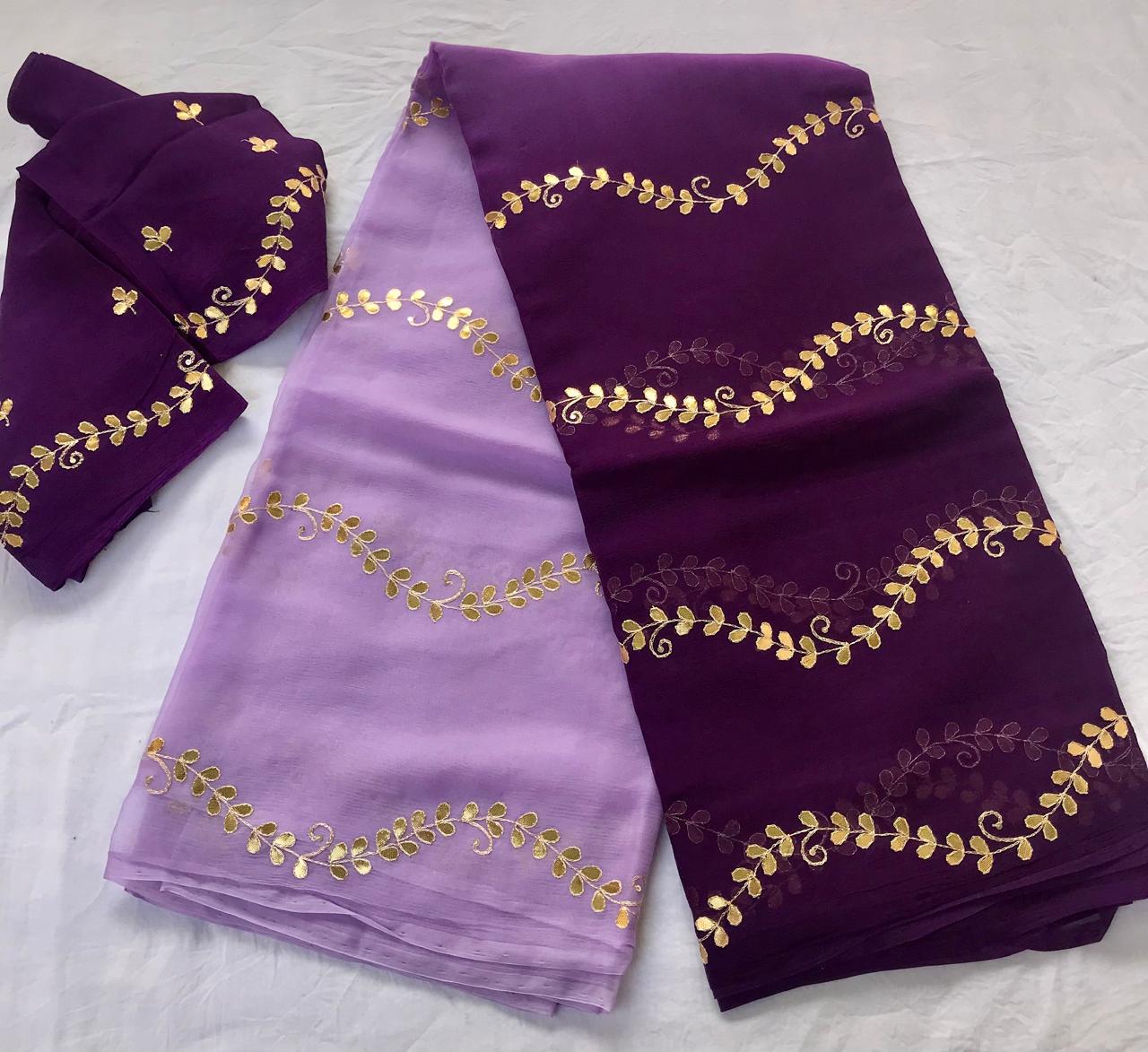 Ombre purple shaded Gottapatti saree