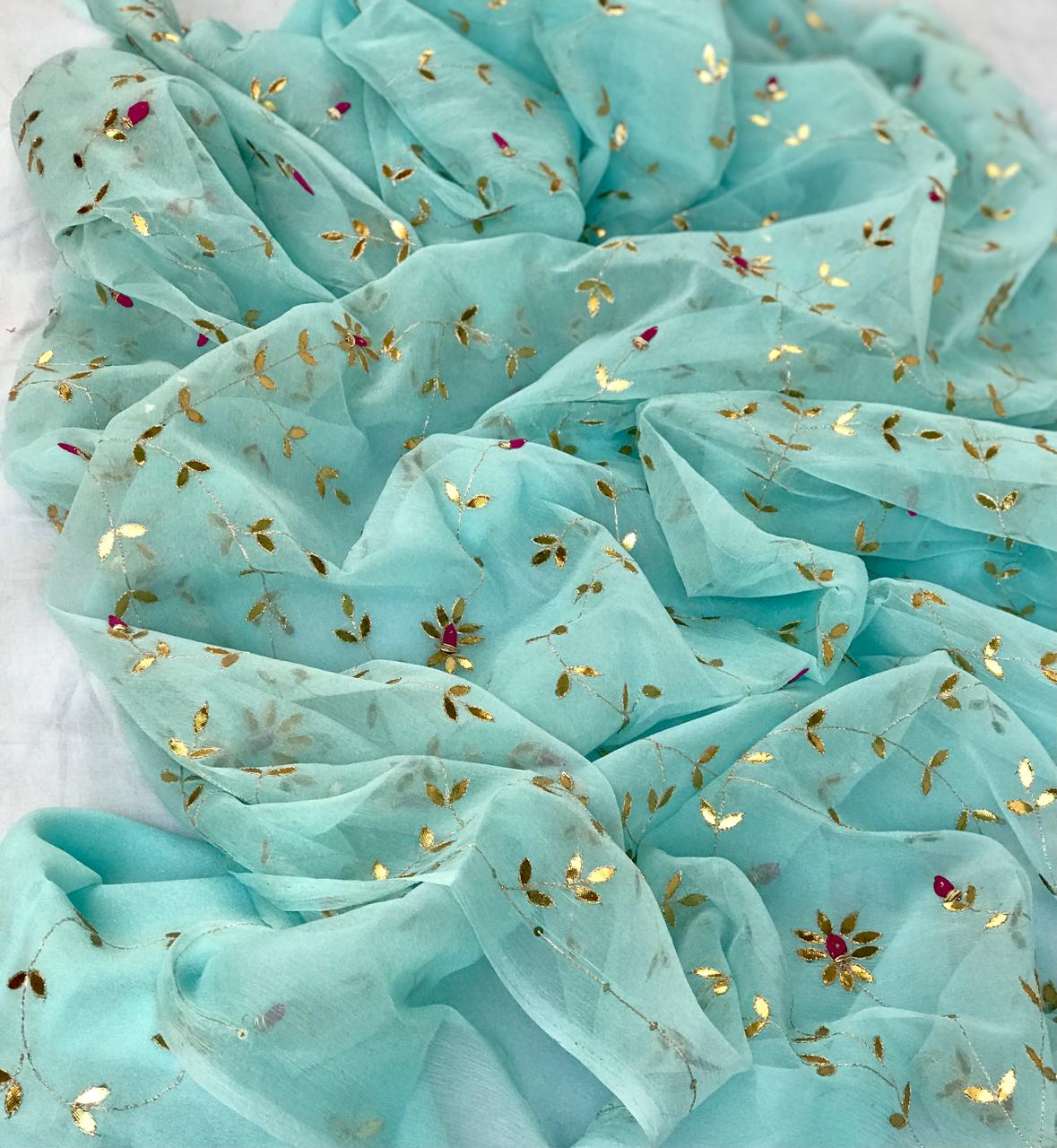 Sky blue Gottapatti Jaal saree