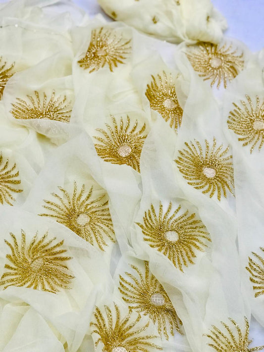 Cream cutdana buta saree