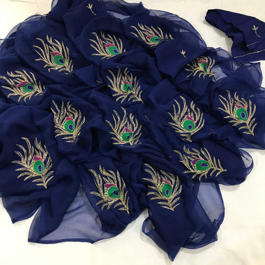 Blue cutdana buta saree